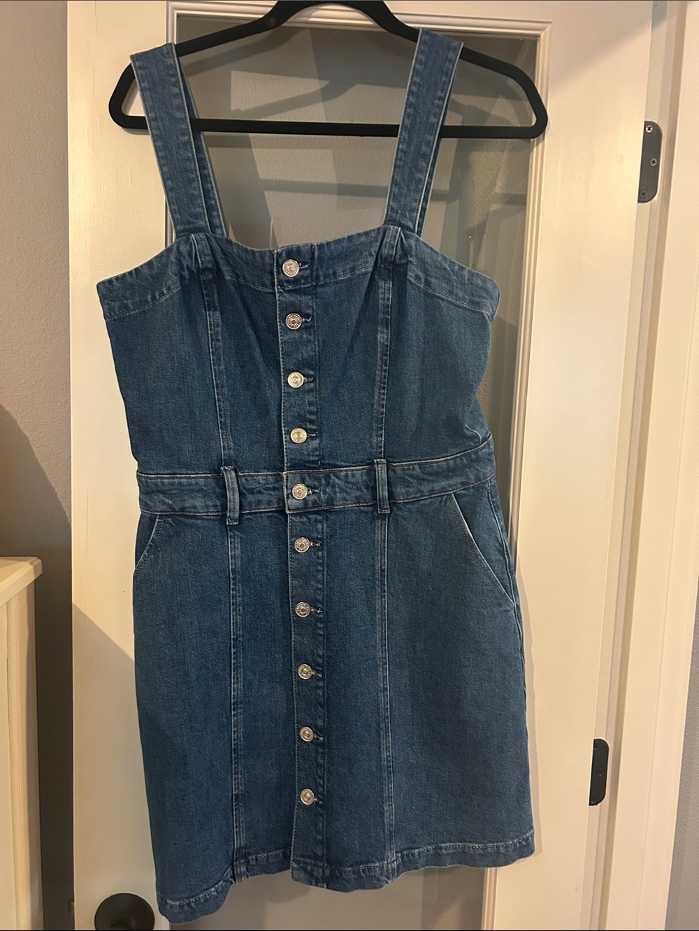 PAIGE Blue Denim Button-Front Mini Dress